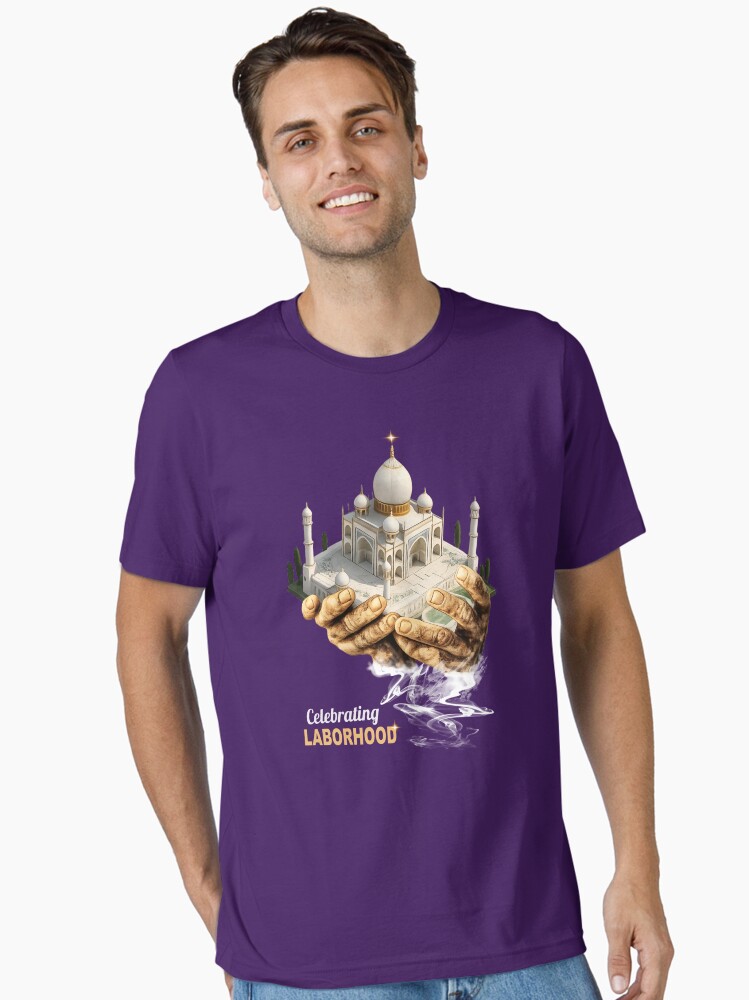 conceptual art showing labor behind Taj Mahal -work 179715298 essential t shirt